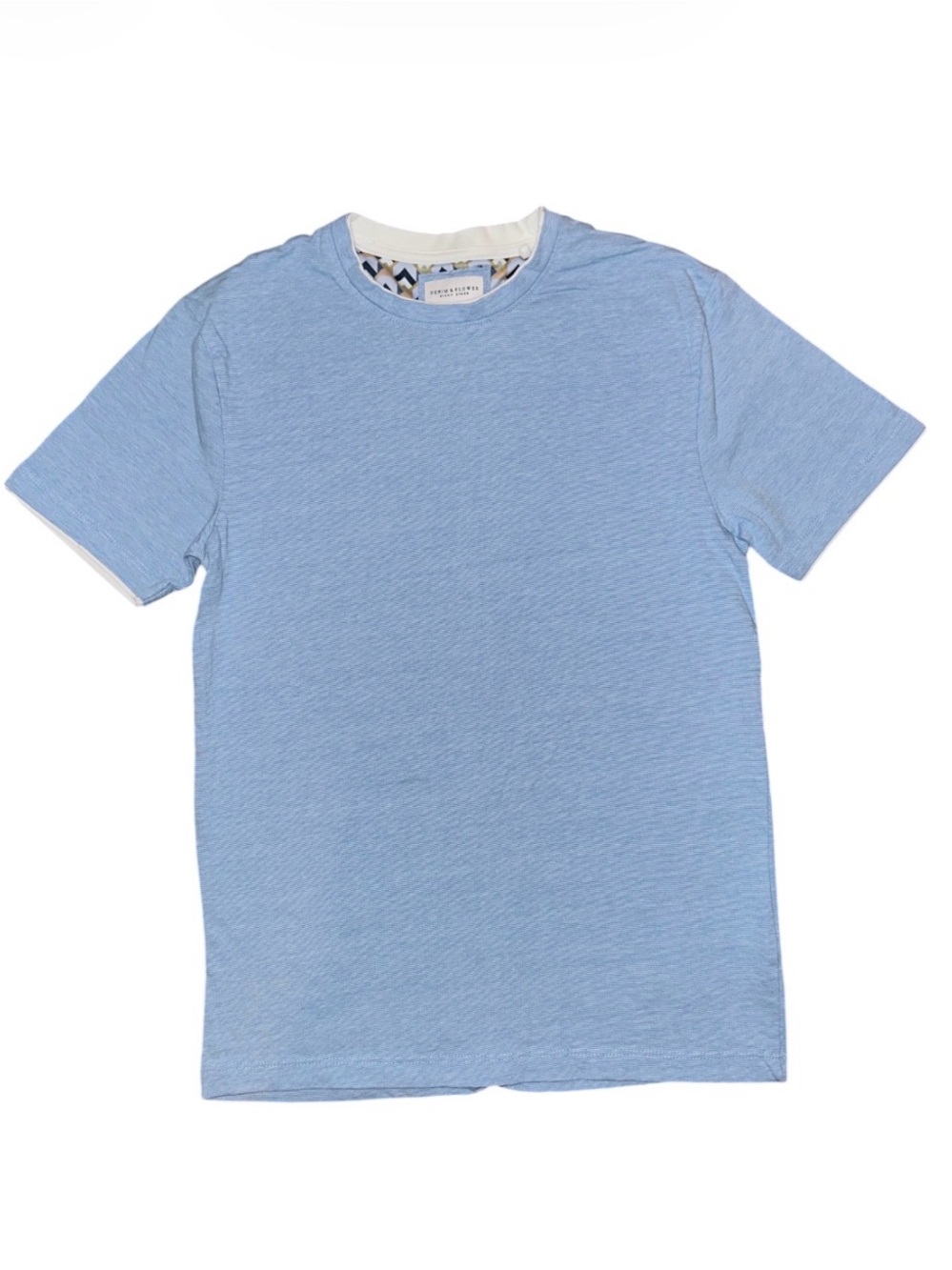 DENIM & FLOWER Light Blue Kids Crewneck Subtle Striped Cotton Tee